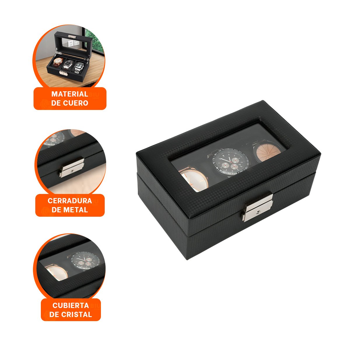 ALMACENADOR PORTA RELOJES CON 3 ESPACIOS ACOLCHADOS COMPLETO - 3