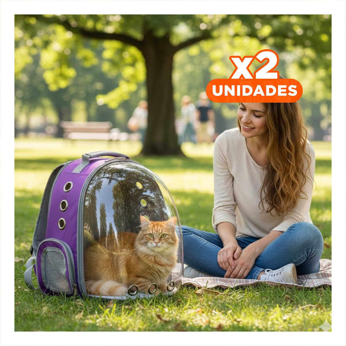 PACK2 CARRIER MODERNO PARA GATO EN MORADO CON CAPSULA FRONTAL Y+REGALO STICKER - 1