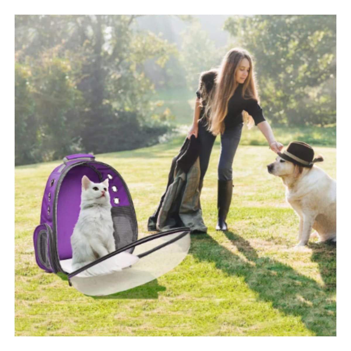 PACK2 CARRIER MODERNO PARA GATO EN MORADO CON CAPSULA FRONTAL Y+REGALO STICKER - 5