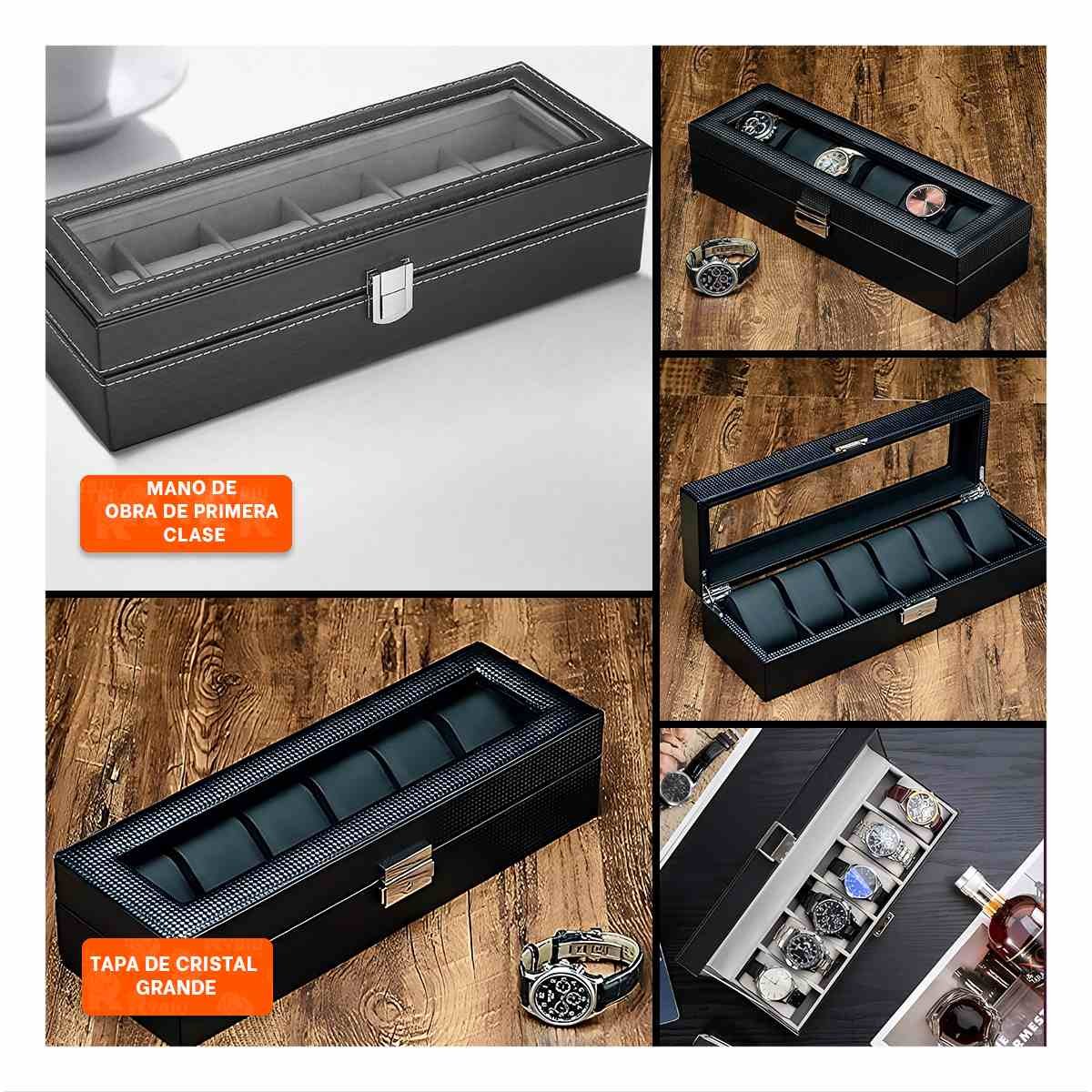 PACK4 EXHIBIDOR COMPACTO NEGRO PARA 6 RELOJES COMPLETO Y+REGALO STICKER - 2