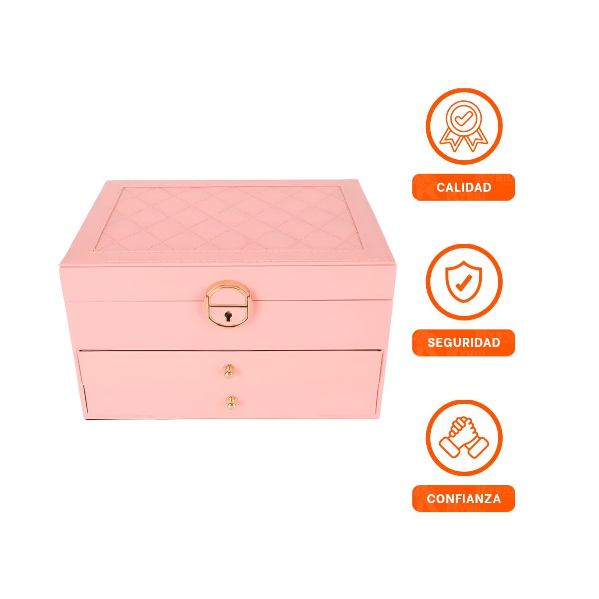 ESTUCHE ELEGANTE ROSADO 3 NIVELES 23X17X13,5 CM CON DISENO MODERNO - 3