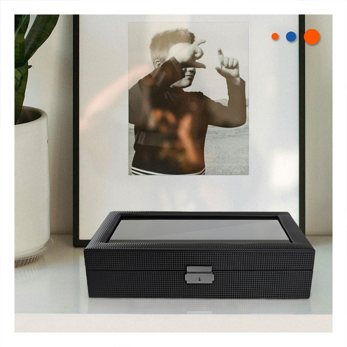 ORGANIZADOR NEGRO COMPLETO PORTA 12 RELOJES CON TAPA Y+POST IT - 2