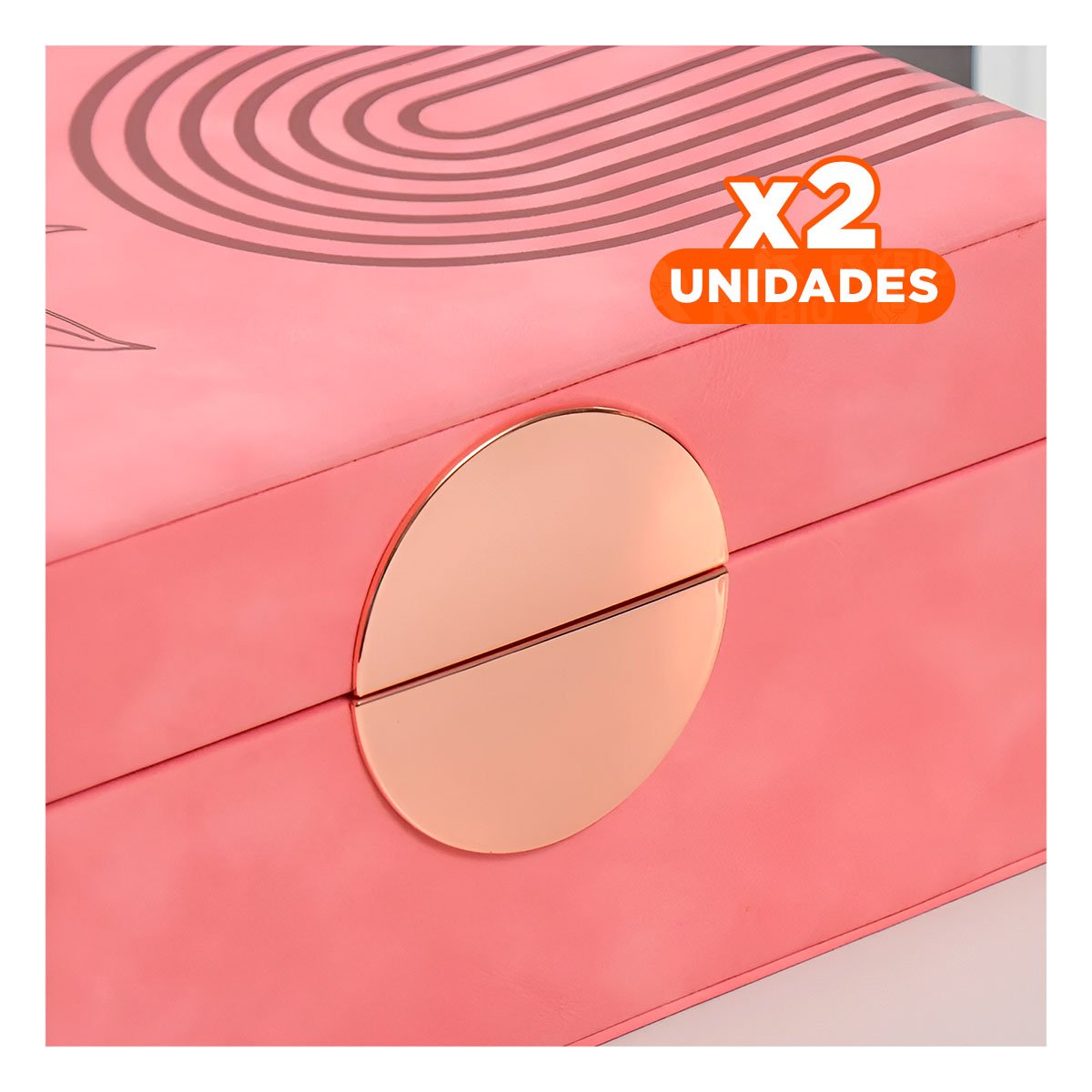 PACK2 GUARDAJOYAS MODERNO 2 NIVELES 24,5X18X11 CM ROSADO CON DETALLES DORADOS Y+REGALO STICKER - 1
