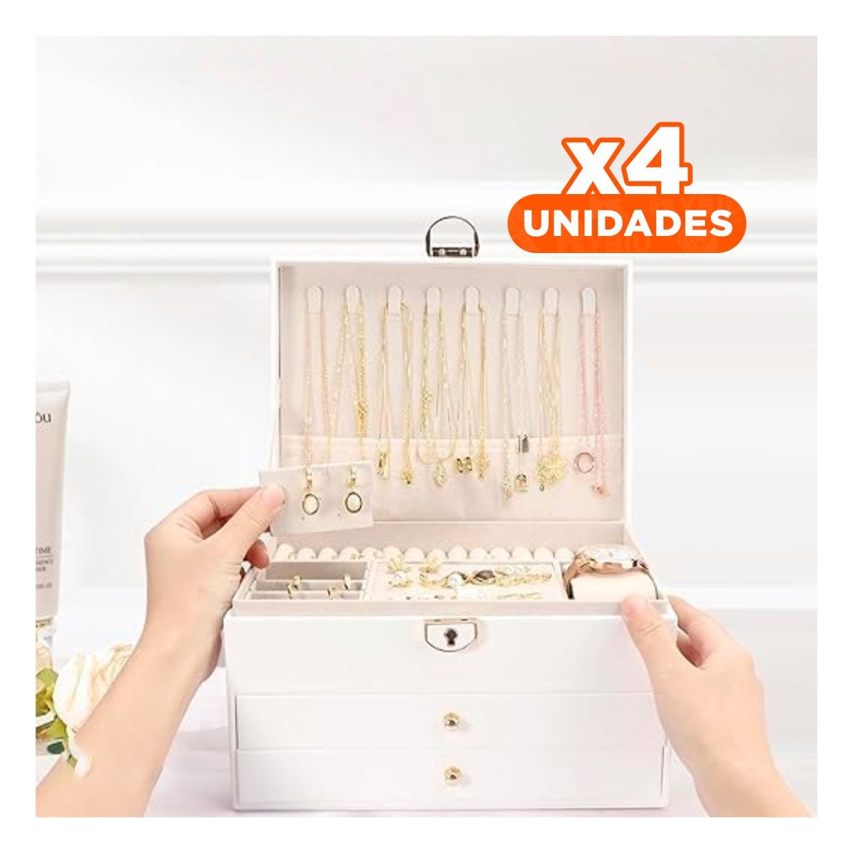 PACK4 GUARDAJOYAS PARA DORMITORIO 3 NIVELES 23X17X13,5 CM BLANCO - 1