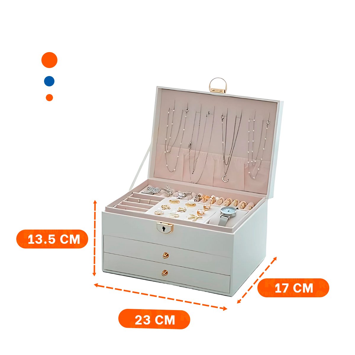 PACK4 GUARDAJOYAS PARA DORMITORIO 3 NIVELES 23X17X13,5 CM BLANCO - 4