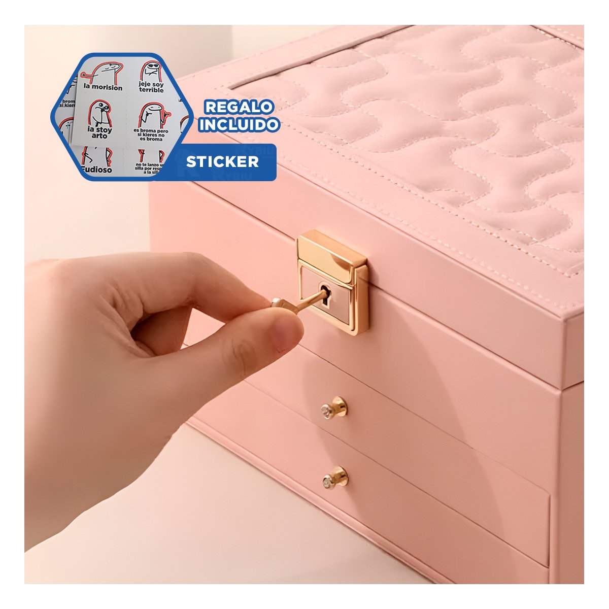 COFRE ELEGANTE ROSADO 3 NIVELES 23X17X13,5 CM PARA ACCESORIOS Y+REGALO STICKER - 1