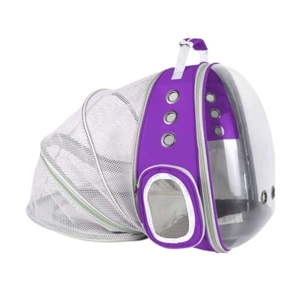 MOCHILA EXPANDIBLE PARA GATO EN MORADO CON BURBUJA TRANSPARENTE Y SOPORTE SEGURO Y+PAPEL REGALO - 1