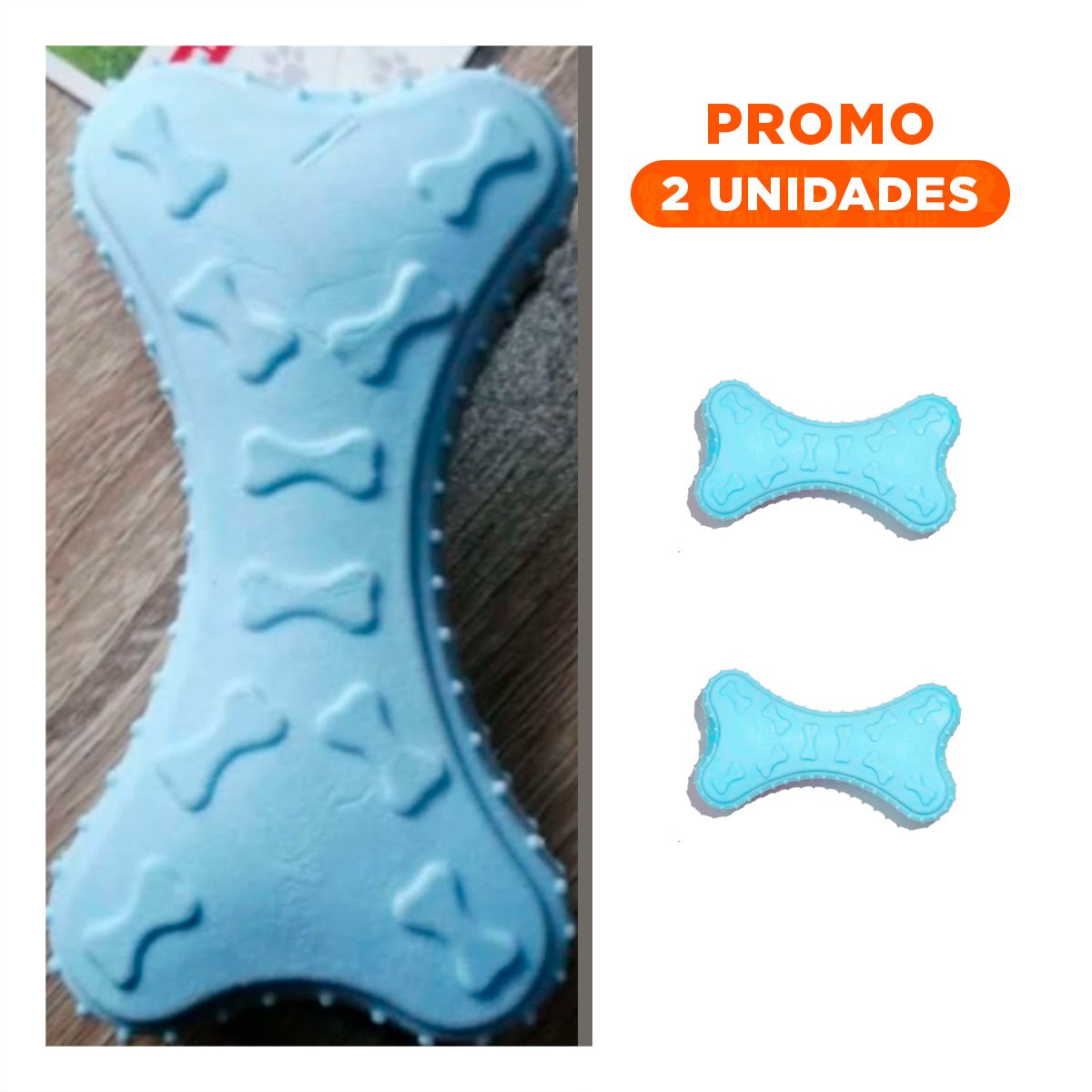 PACK2 JUGUETE DE MASCOTA CELESTE CLARO CON SILUETA HUESO PEQUENO PARA AREA CLARA - 1