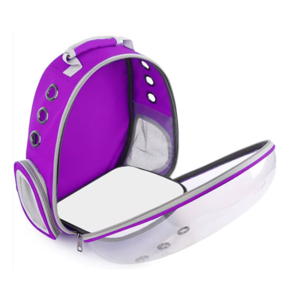 MOCHILA PORTATIL PARA GATO EN MORADO CON BURBUJA VISIBLE Y DISENO ERGONOMICO Y+LIGAS REGALO - 3