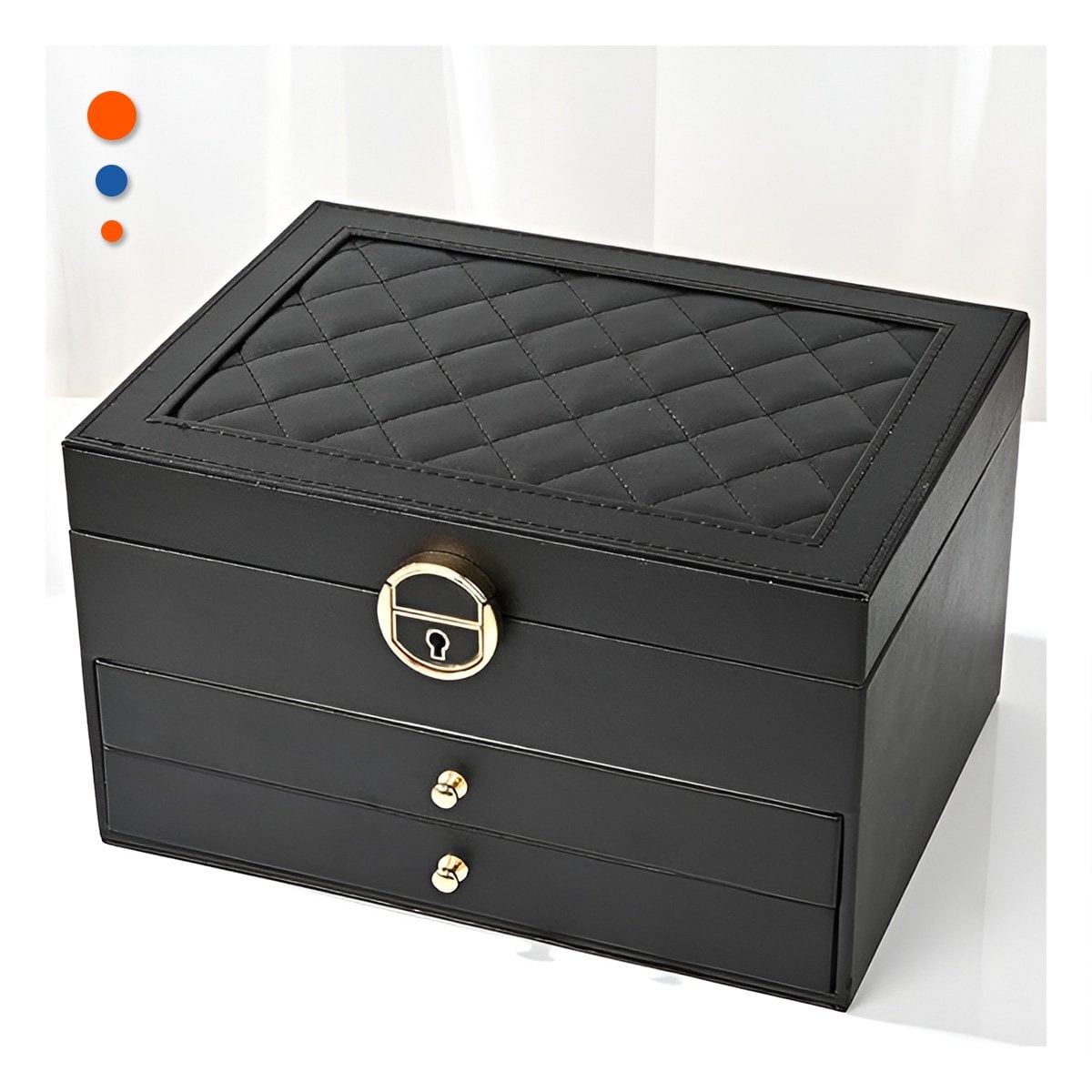 ALHAJERO ELEGANTE NEGRO 3 NIVELES 23X17X13,5 CM PARA ORGANIZAR Y+LIGAS REGALO - 2