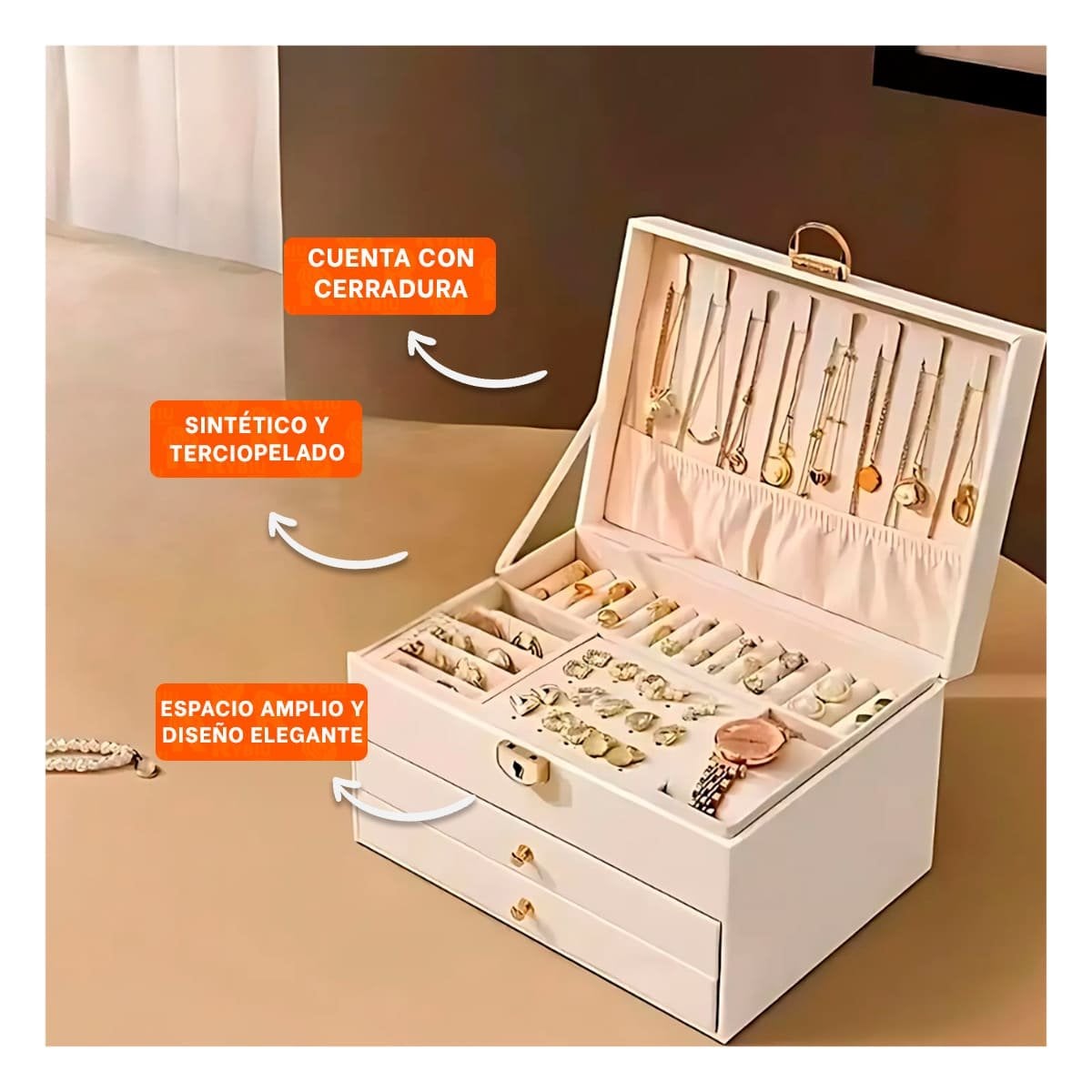 ESTUCHE CON DIVISIONES 3 NIVELES 23X17X13,5 CM BLANCO - 3