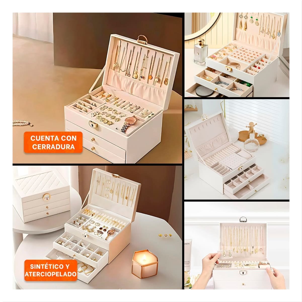 ESTUCHE CON DIVISIONES 3 NIVELES 23X17X13,5 CM BLANCO - 5