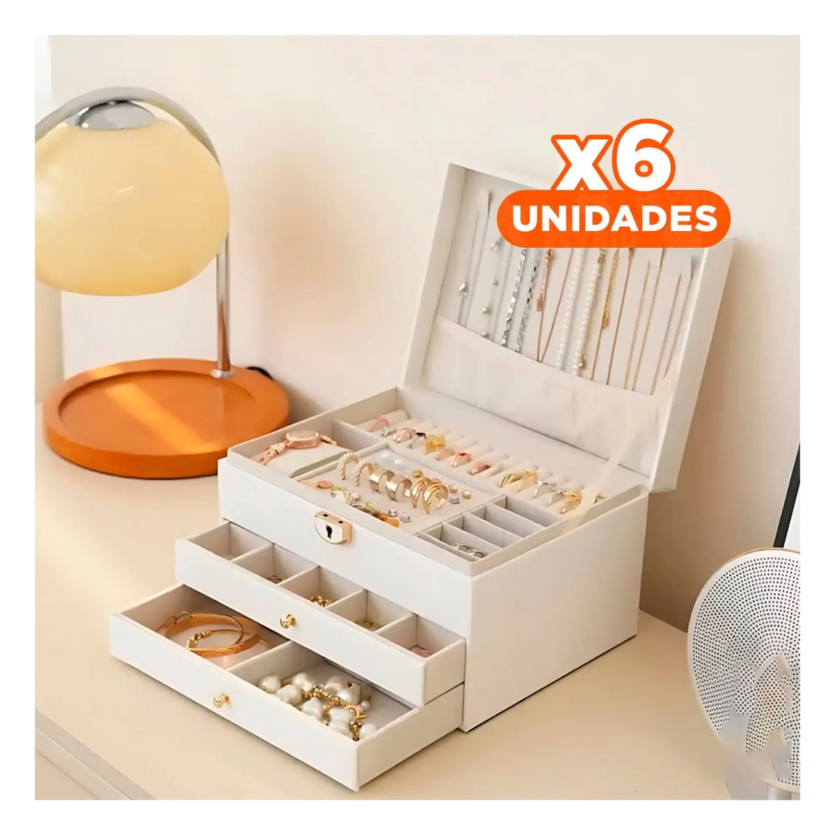 PACK6 CAJA PRACTICA 3 NIVELES 23X17X13,5 CM BLANCO HOGAR Y+REGALO STICKER - 1