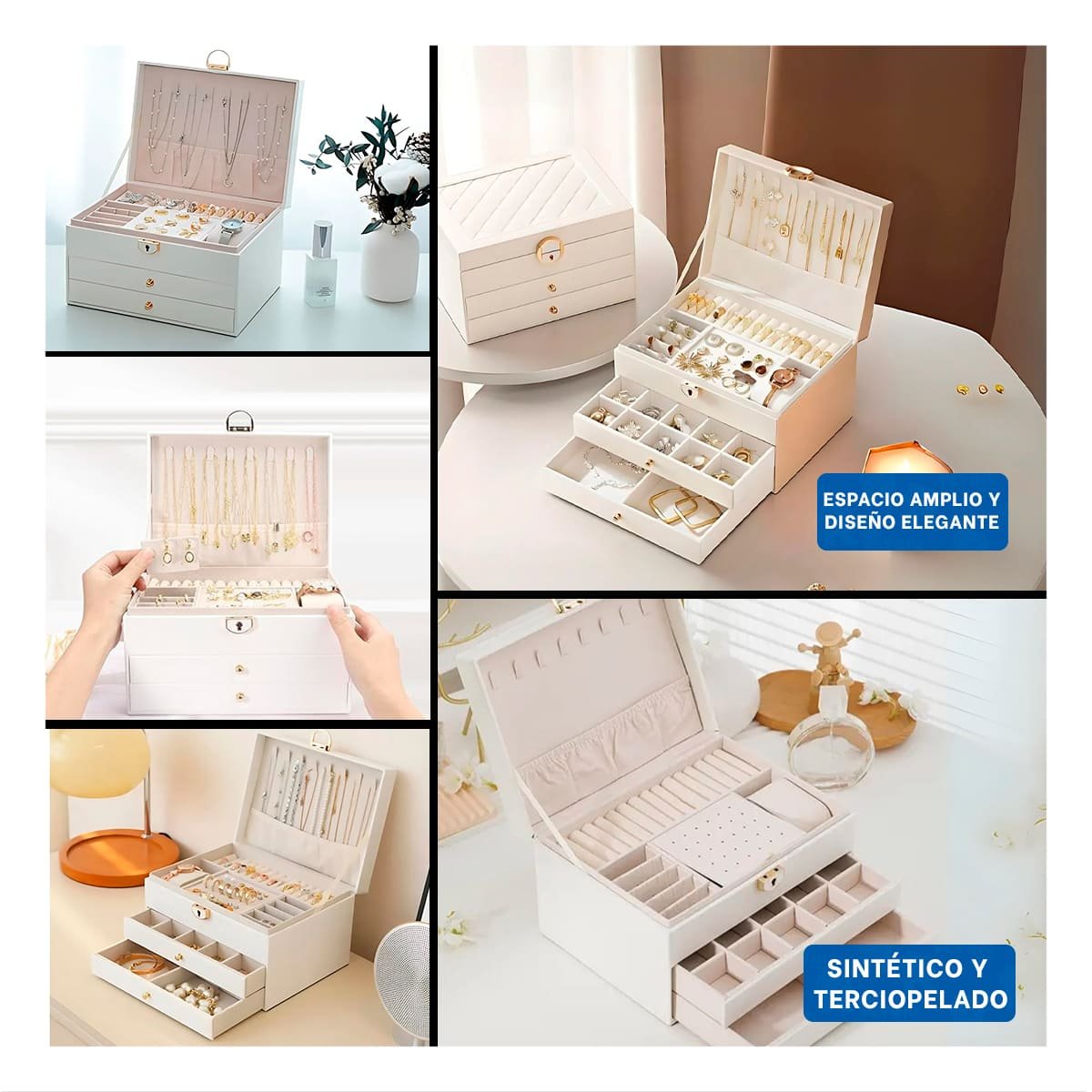 JOYERO PARA ACCESORIOS 3 NIVELES 23X17X13,5 CM BLANCO Y+LIGAS REGALO - 5