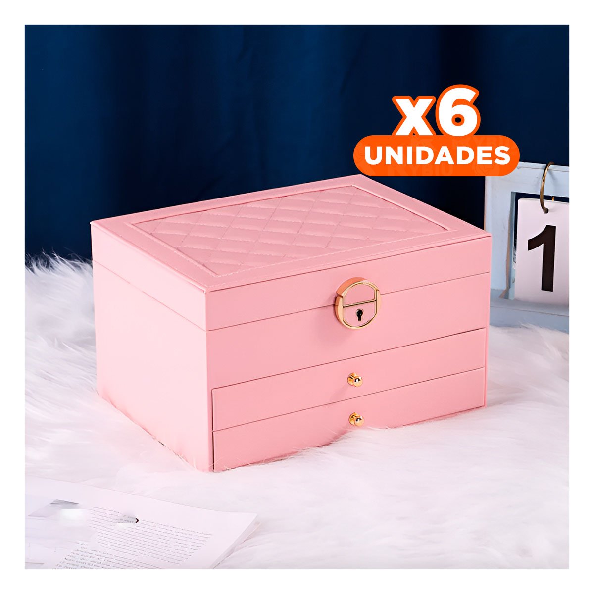 PACK6 JOYERO MODERNO ROSADO 3 NIVELES 23X17X13,5 CM ORGANIZADOR Y+REGALO STICKER - 1