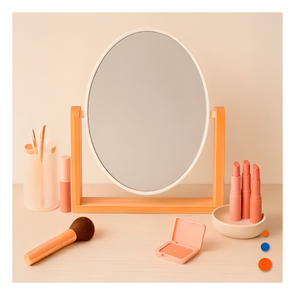 PACK2 ESPEJO OVALADO DE MESA CON BASE MADERA 15CM DOBLE VISTA Y+PAPEL REGALO - 2