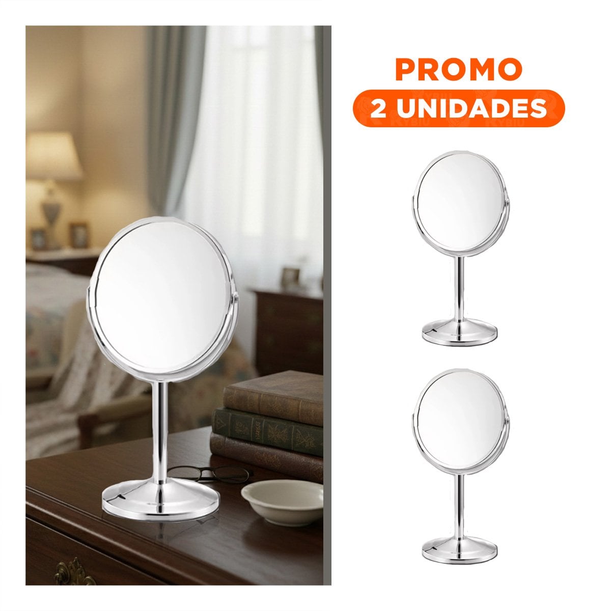 PACK2 CRISTAL COMPACTO CIRCULAR DOBLE DE MESA 14,5CM PLATEADO - 1