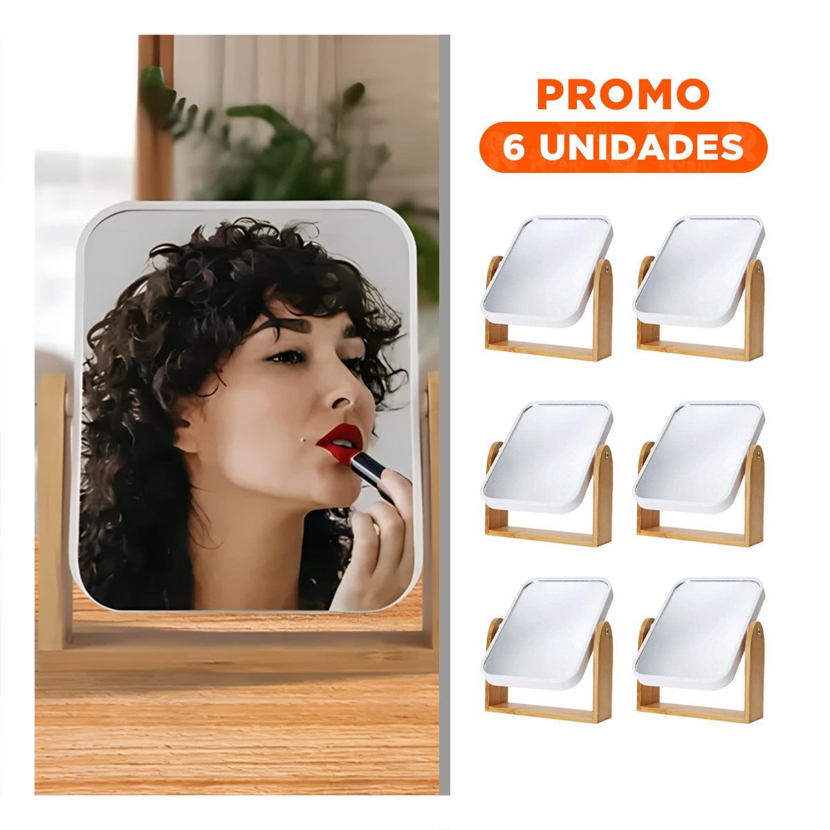 PACK6 CRISTAL RECTANGULAR DOBLE AJUSTABLE 16,5CM TRANSPARENTE BASE MADERA - 1