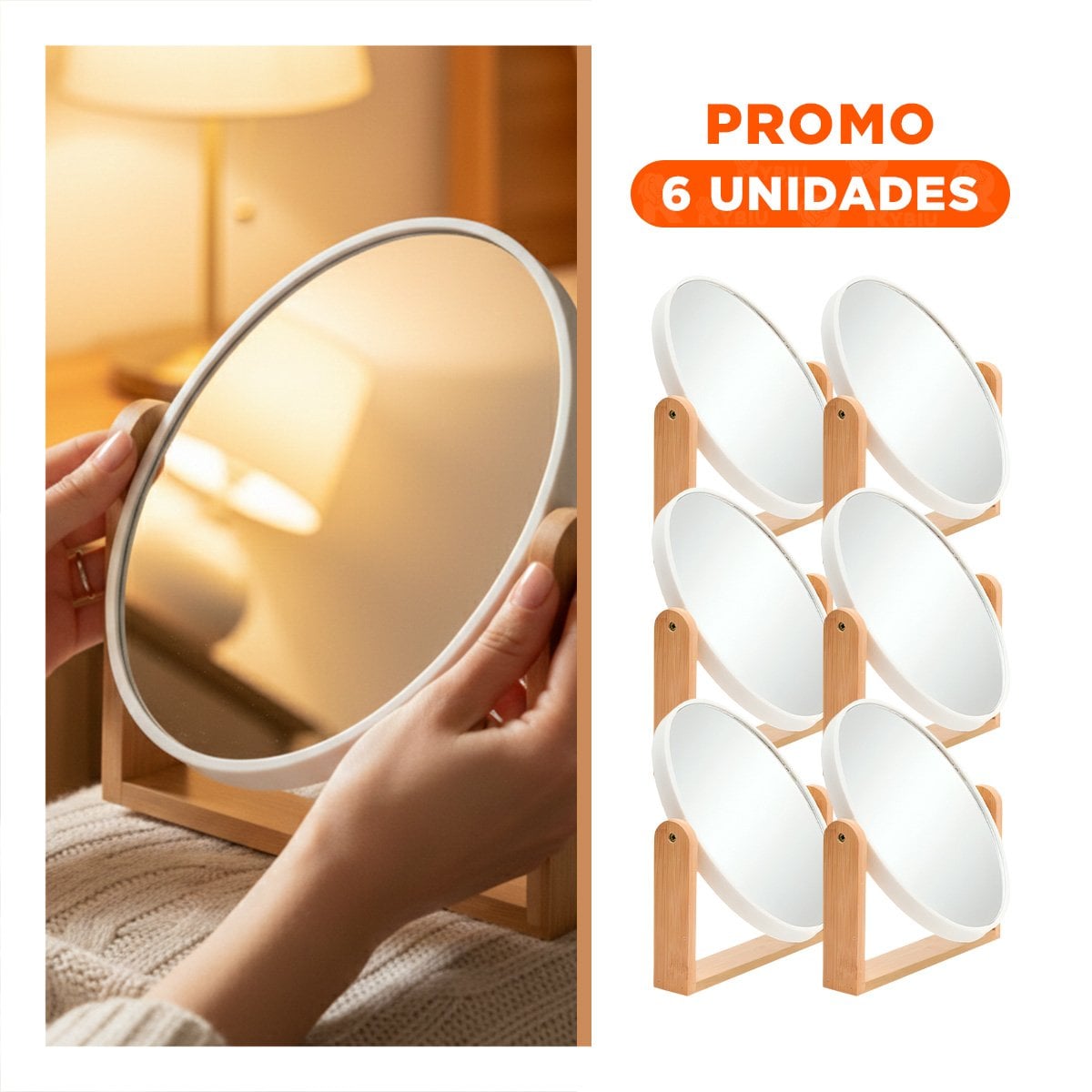 PACK6 REFLEJO OVALADO DOBLE ELEGANTE 15CM CON BASE MADERA HOGAR - 1