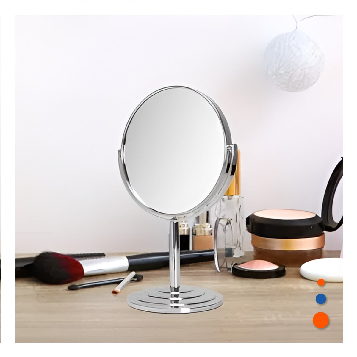 REFLEJO COMPACTO OVALADO DOBLE DE MESA 16CM PLATEADO Y+POST IT - 2