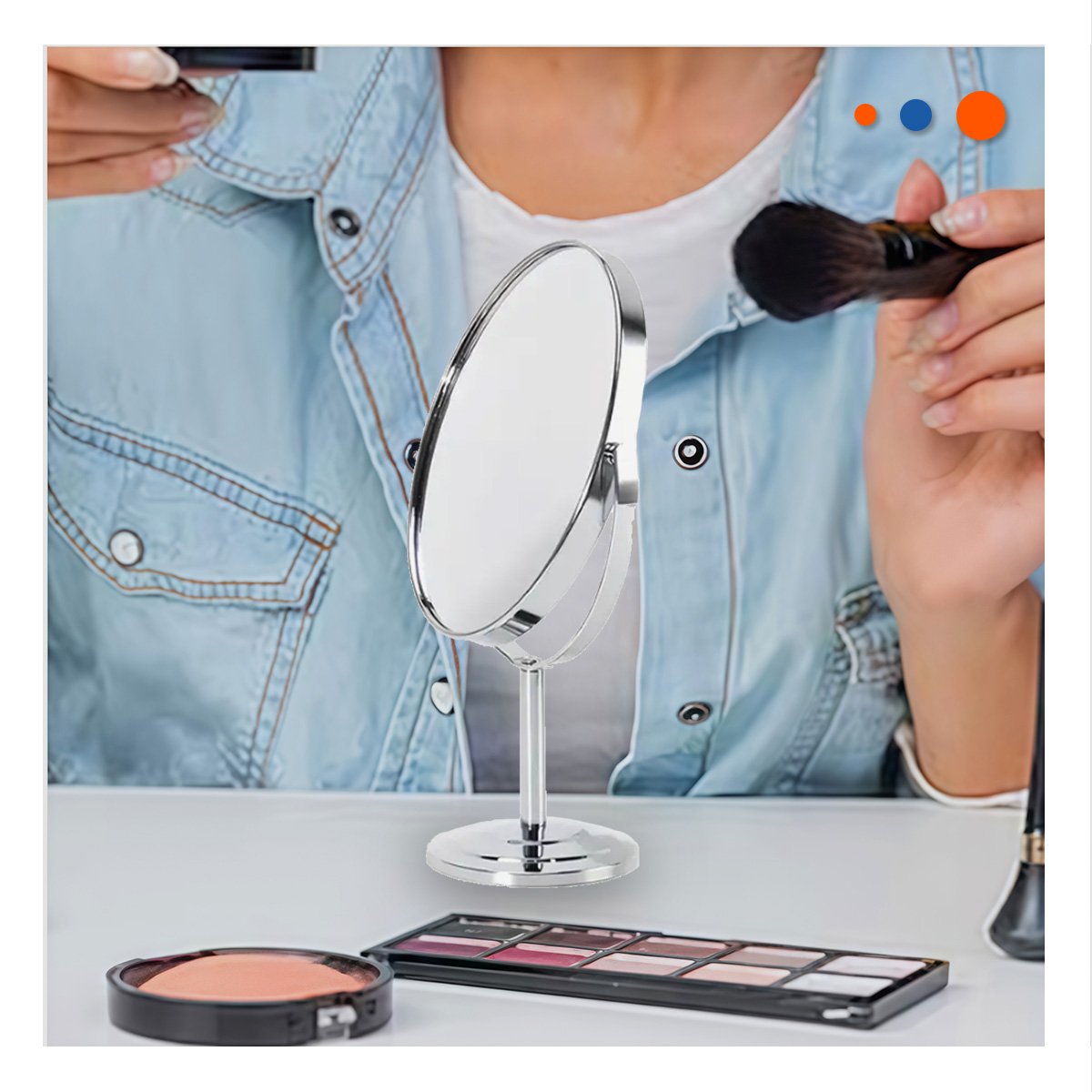 REFLEJO COMPACTO OVALADO DOBLE DE MESA 16CM PLATEADO Y+POST IT - 3
