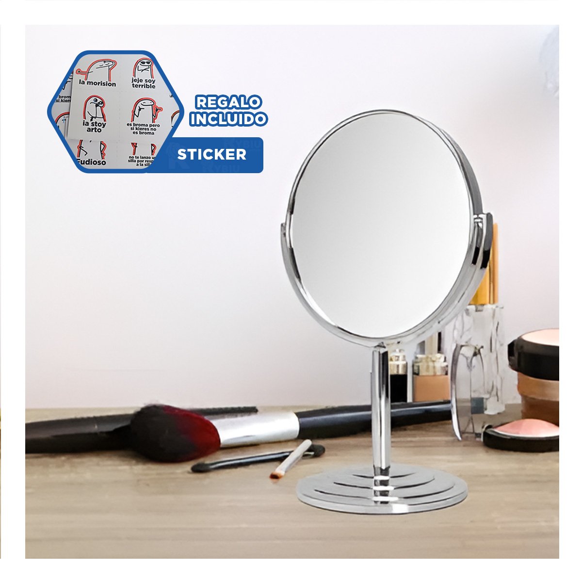 SUPERFICIE REFLECTIVA DECORATIVA OVALADA DE MESA 16CM PLATEADO Y+REGALO STICKER - 1
