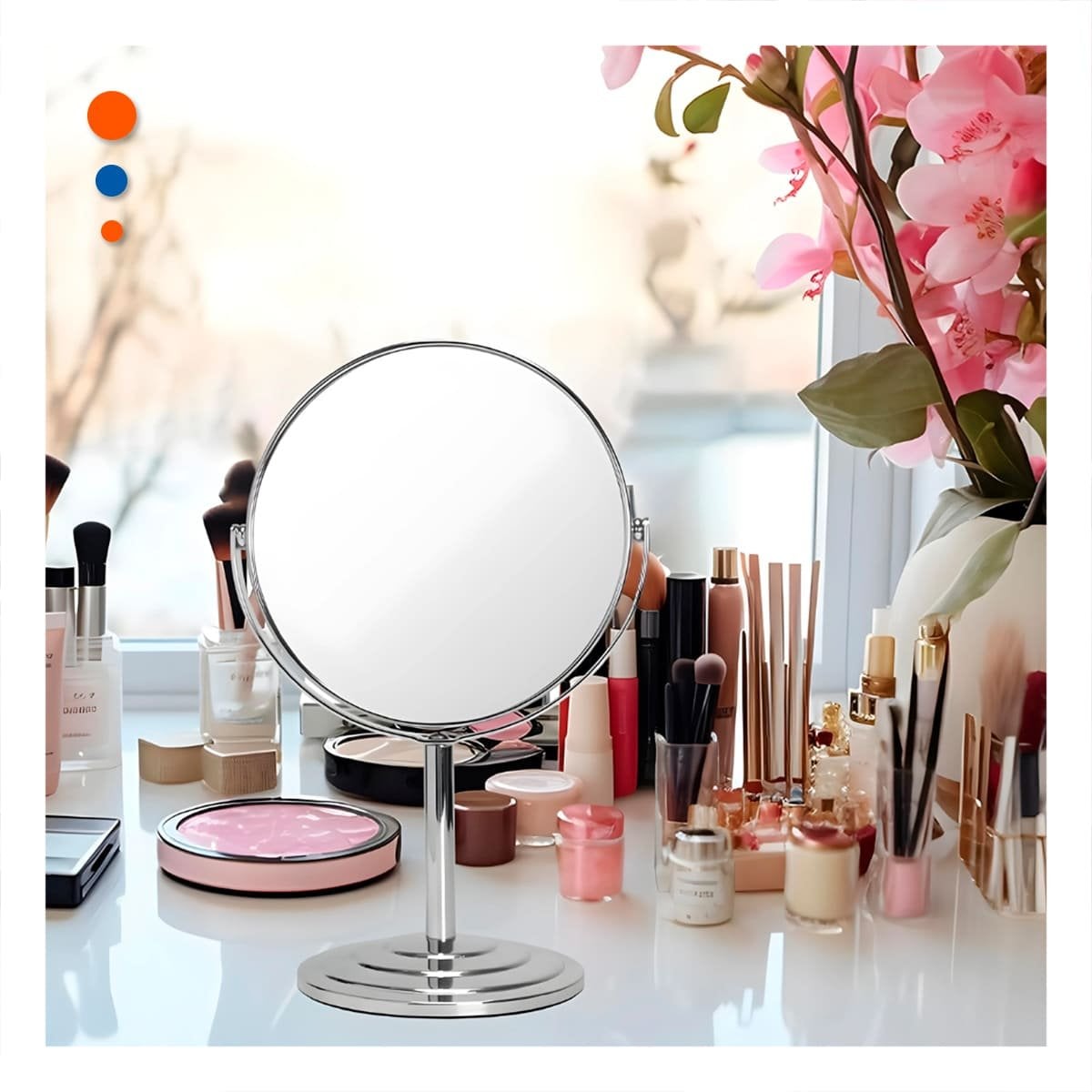 CRISTAL DECORATIVO CIRCULAR DOBLE DE MESA 21,5CM PLATEADO Y+LIGAS REGALO - 2
