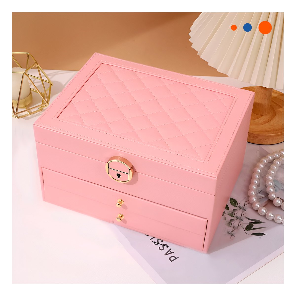 ALHAJERO ELEGANTE ROSADO 3 NIVELES 23X17X13,5 CM PARA ORGANIZAR JOYAS Y+LIGAS REGALO - 1