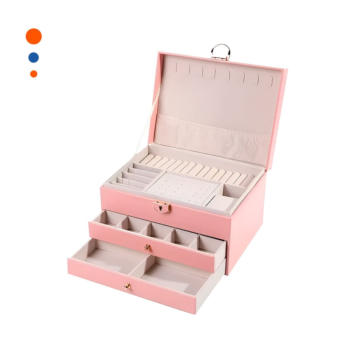 ALHAJERO ELEGANTE ROSADO 3 NIVELES 23X17X13,5 CM PARA ORGANIZAR JOYAS Y+LIGAS REGALO - 3