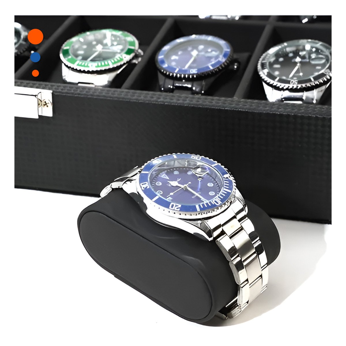 PACK4 VITRINA NEGRA COMPLETO PORTA 12 RELOJES CON VISTA SUPERIOR - 3