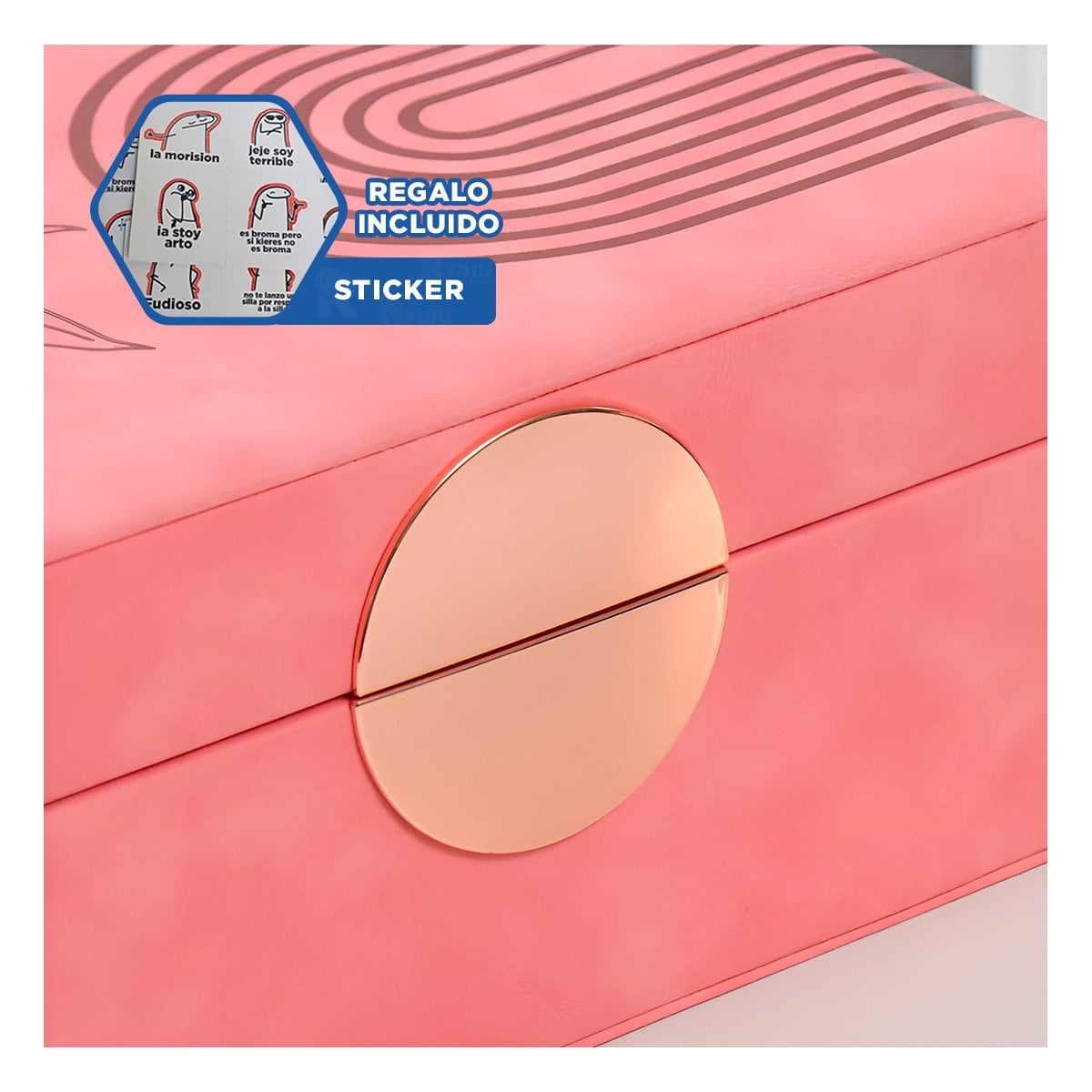 ORGANIZADOR ELEGANTE 2 NIVELES 24,5X18X11 CM ROSADO CON DETALLES DORADOS Y+REGALO STICKER - 1