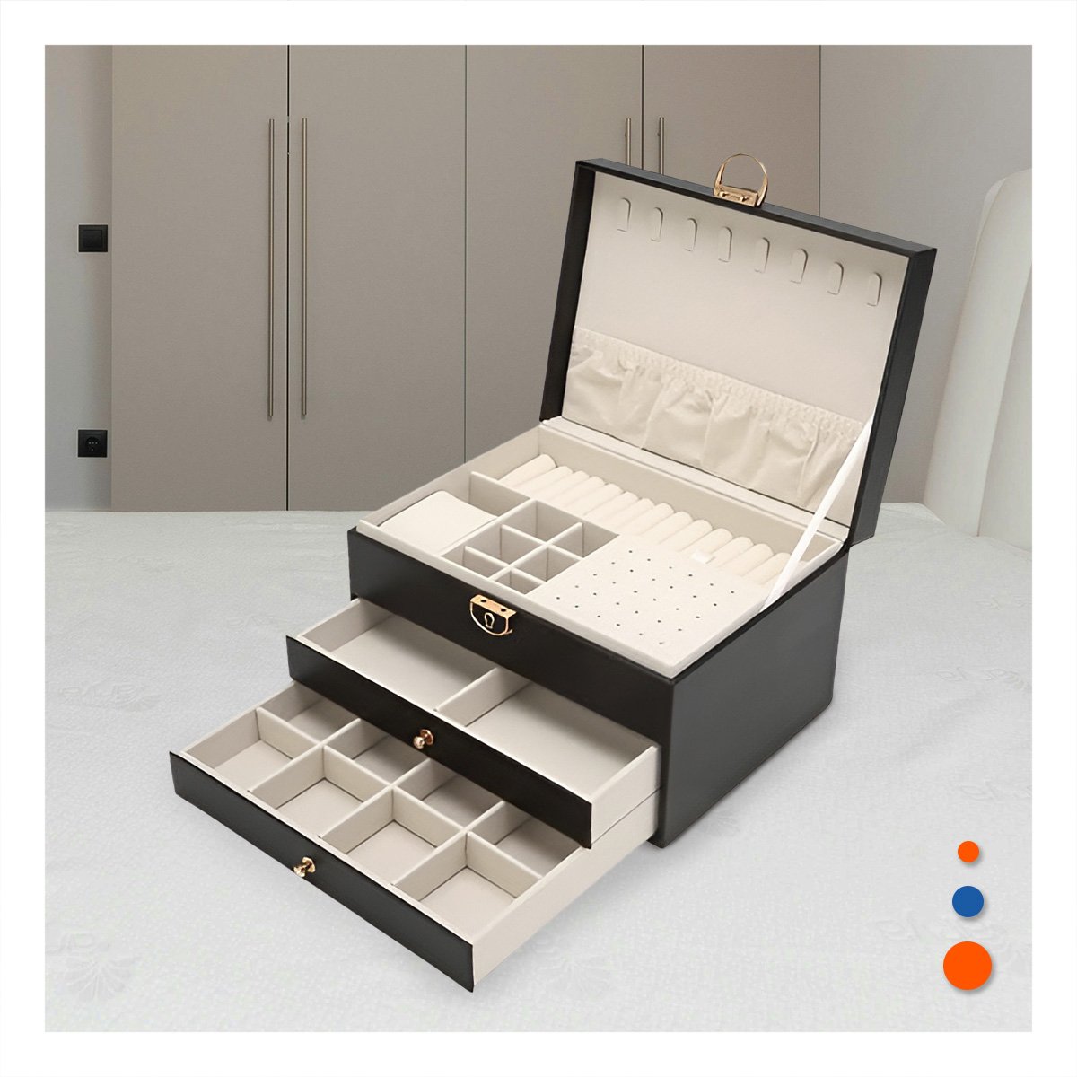 PACK2 ALMACENADOR MODERNO NEGRO 3 NIVELES 23X17X13,5 CM PARA JOYAS Y+PAPEL REGALO - 5
