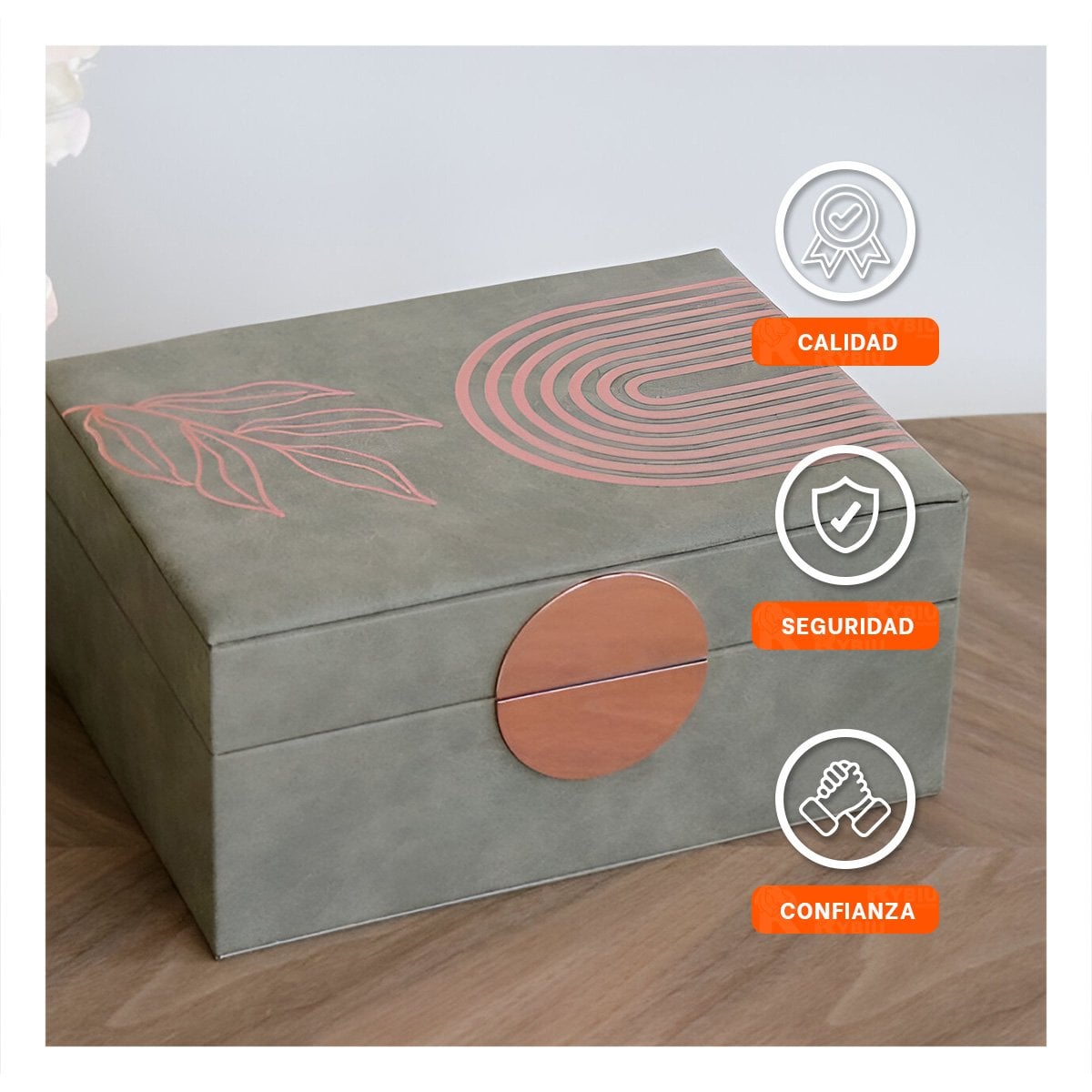 ORGANIZADOR ELEGANTE 2 NIVELES 24,5X18X11 CM VERDE CON DETALLES DORADOS Y+PAPEL REGALO - 3
