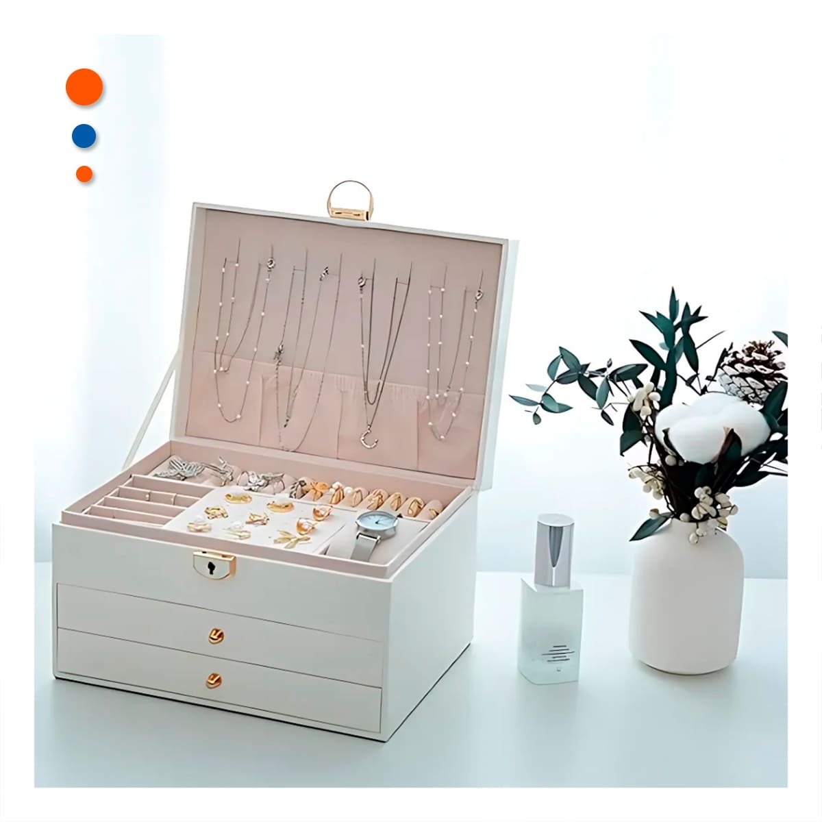 PACK2 CAJA PARA JOYAS 3 NIVELES 23X17X13,5 CM BLANCO HOGAR Y+REGALO STICKER - 5