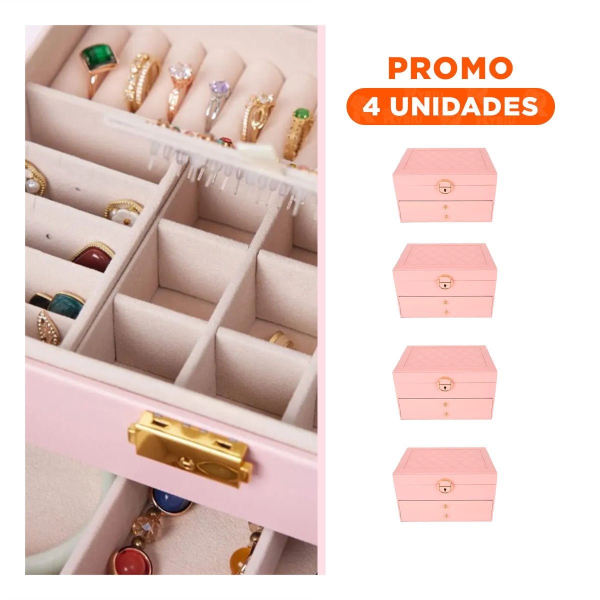 PACK4 CAJA MODERNA ROSADA 3 NIVELES 23X17X13,5 CM CON DISENO PRACTICO Y+REGALO STICKER - 1