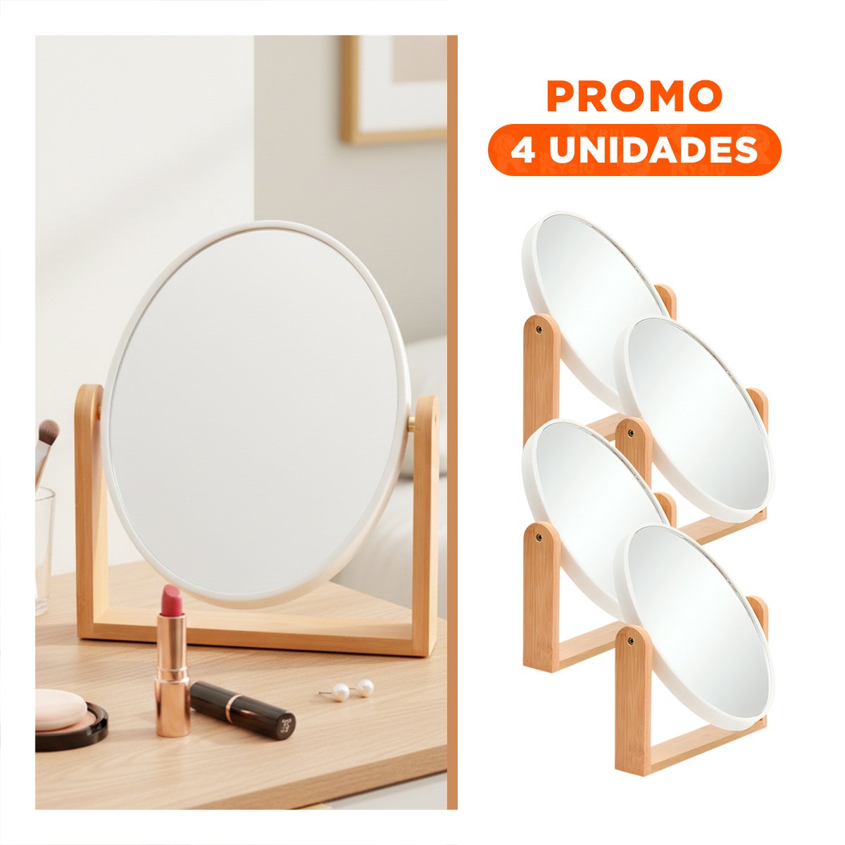 PACK4 ESPEJO OVALADO DOBLE TRANSPARENTE 15CM CON BASE MADERA Y+REGALO STICKER - 1