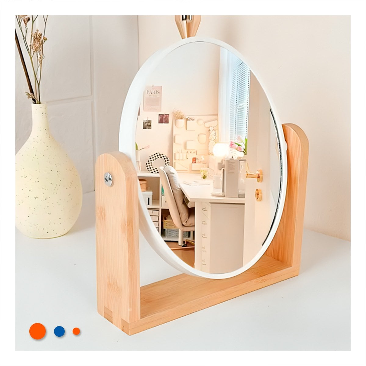 PACK4 ESPEJO OVALADO DOBLE TRANSPARENTE 15CM CON BASE MADERA Y+REGALO STICKER - 5