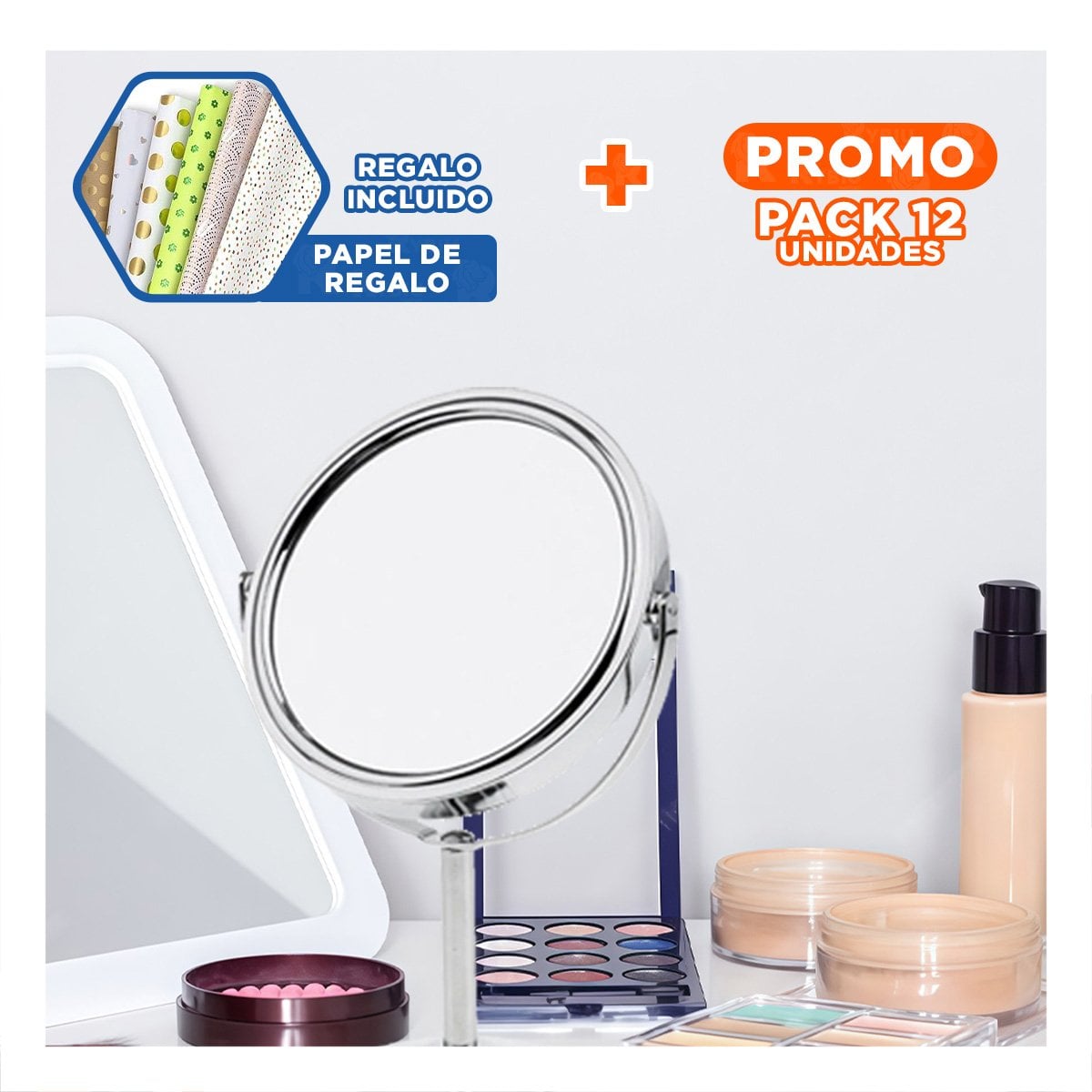 PACK12 LUNA DE TOCADOR OVALADO DOBLE 16CM PLATEADO Y+PAPEL REGALO - 1