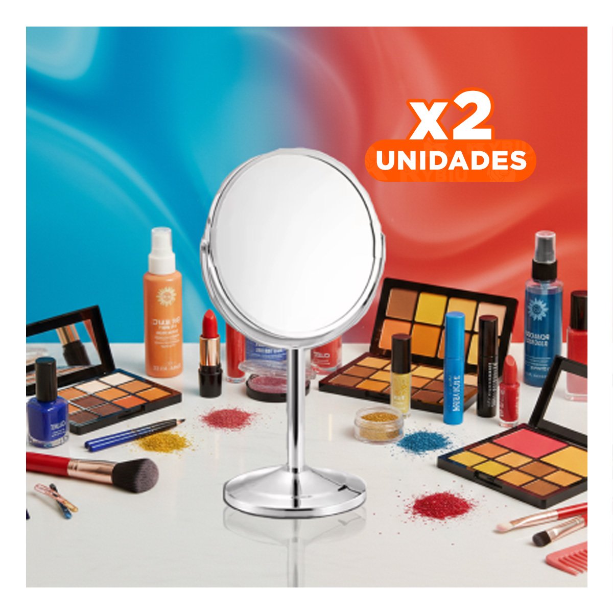 PACK2 SUPERFICIE REFLECTIVA COMPACTA CIRCULAR DE MESA 14,5CM PLATEADO Y+REGALO STICKER - 1
