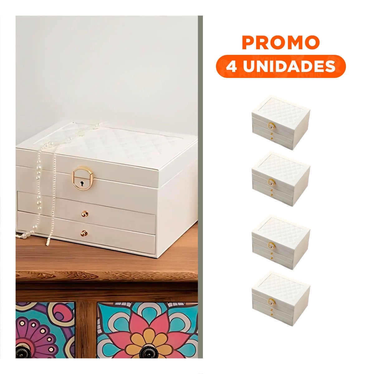 PACK4 COFRE PRACTICO 3 NIVELES 23X17X13,5 CM BLANCO HOGAR Y+REGALO STICKER - 1