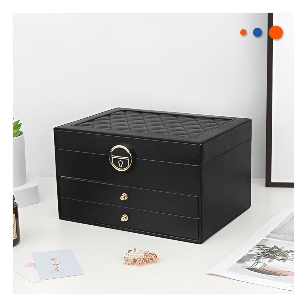 JOYERO ELEGANTE NEGRO 3 NIVELES 23X17X13,5 CM CON BANDEJAS Y+POST IT - 2