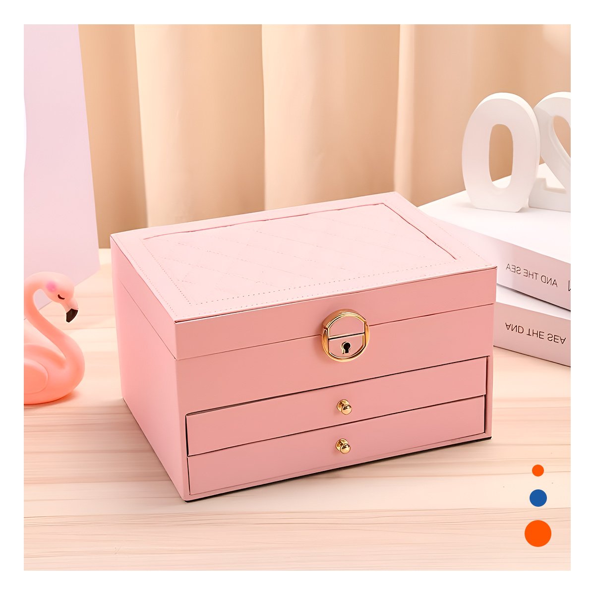 PACK6 ALHAJERO MODERNO ROSADO 3 NIVELES 23X17X13,5 CM CON ESPEJO Y+PAPEL REGALO - 2