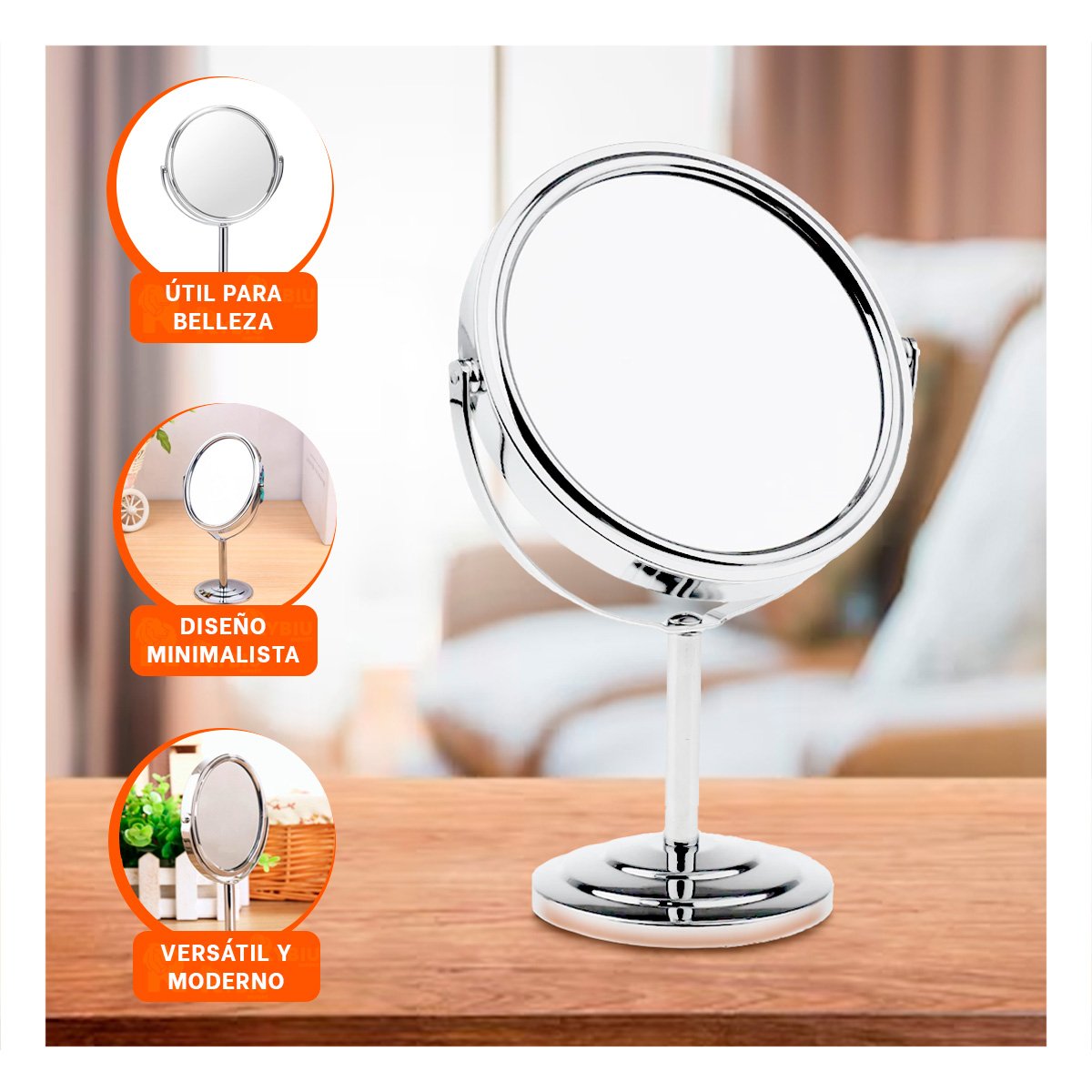SUPERFICIE REFLECTIVA DE TOCADOR CIRCULAR 14,5CM PLATEADO Y+REGALO STICKER - 5