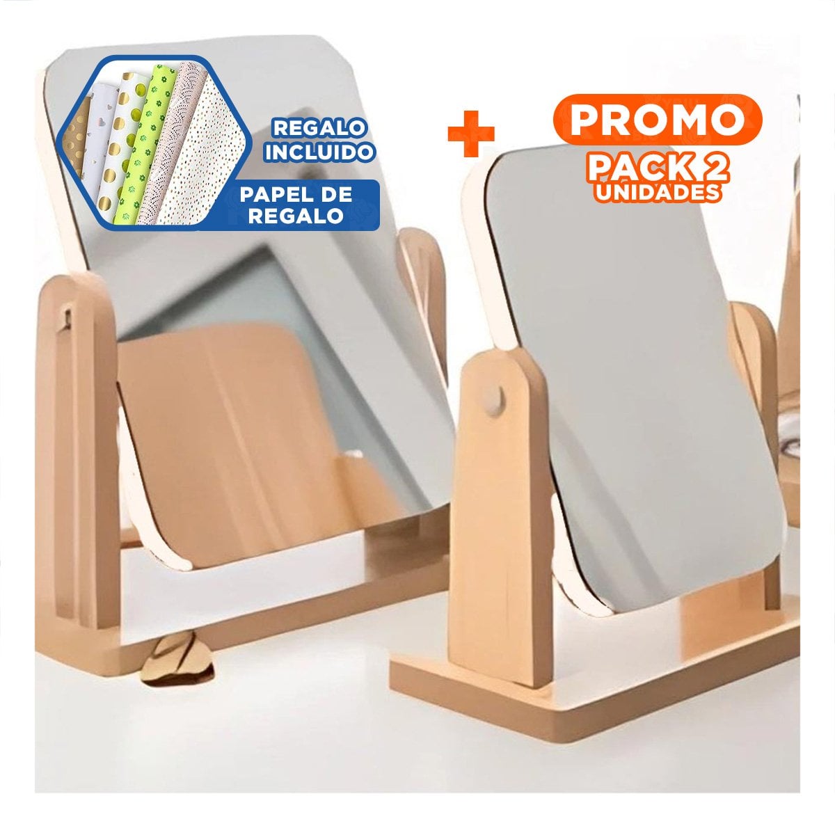 PACK2 CRISTAL RECTANGULAR DOBLE PARA TOCADOR 16,5CM TRANSPARENTE MADERA Y+PAPEL REGALO - 1