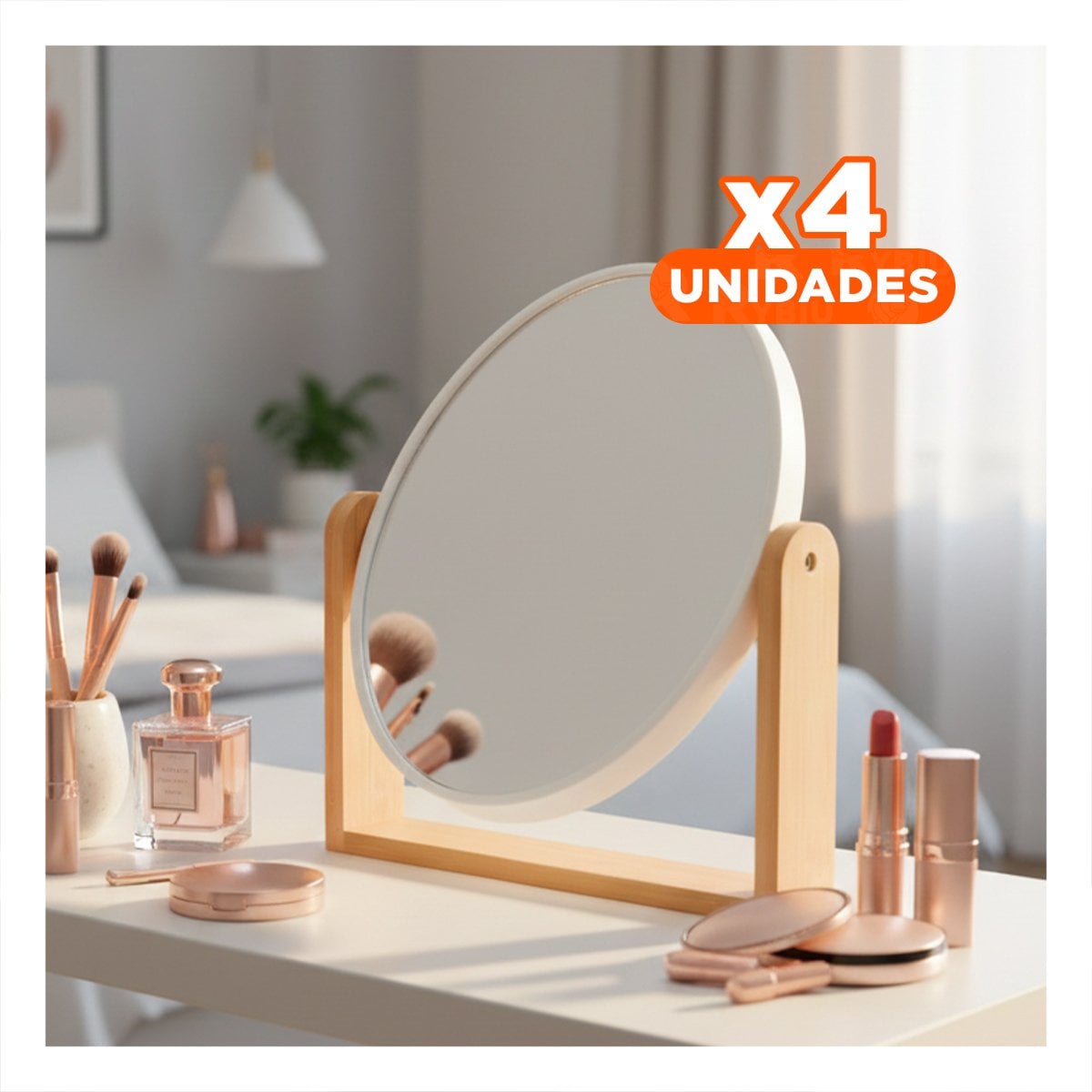 PACK4 ESPEJO OVALADO DOBLE PARA TOCADOR 15CM CON BASE MADERA - 1