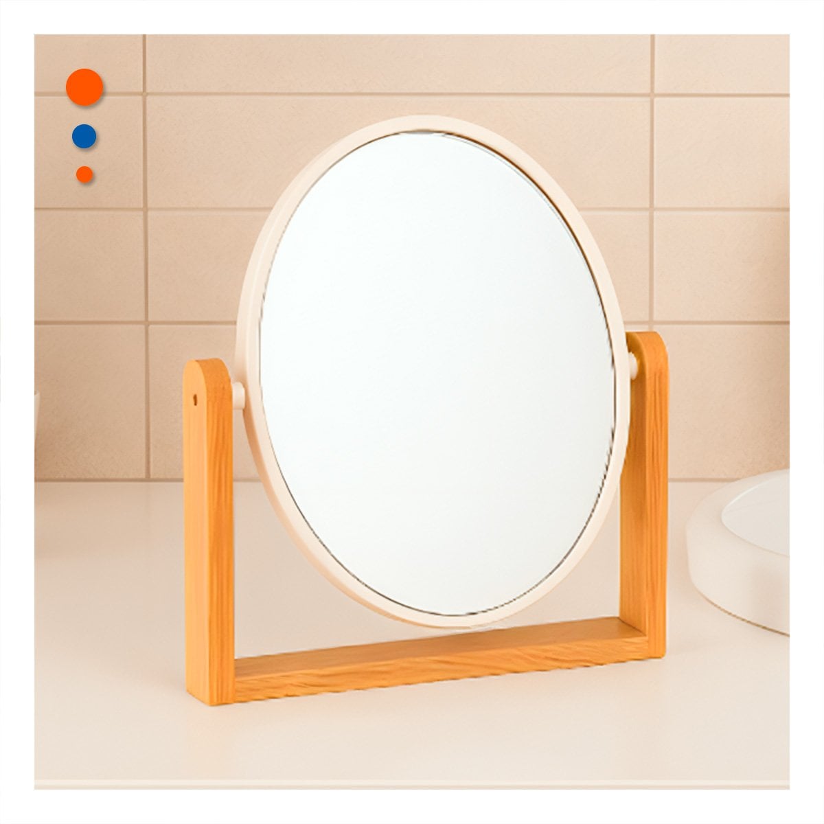 PACK4 ESPEJO OVALADO DOBLE PARA TOCADOR 15CM CON BASE MADERA - 3