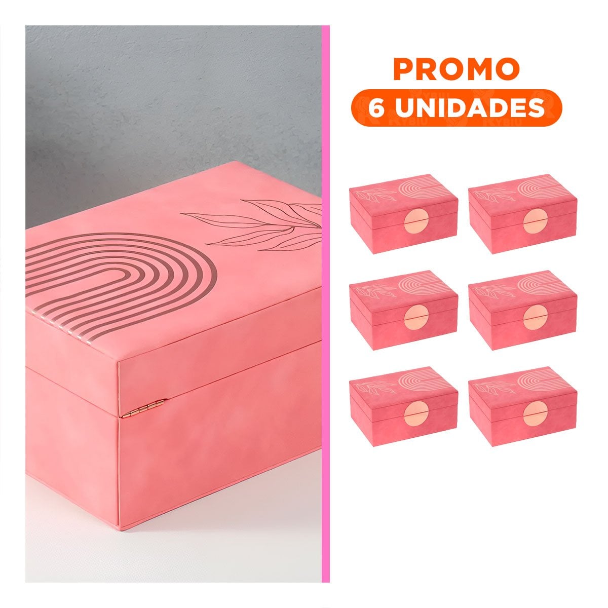 PACK6 ESTUCHE PRACTICO 2 NIVELES 24,5X18X11 CM ROSADO CON ACABADOS DORADOS - 1