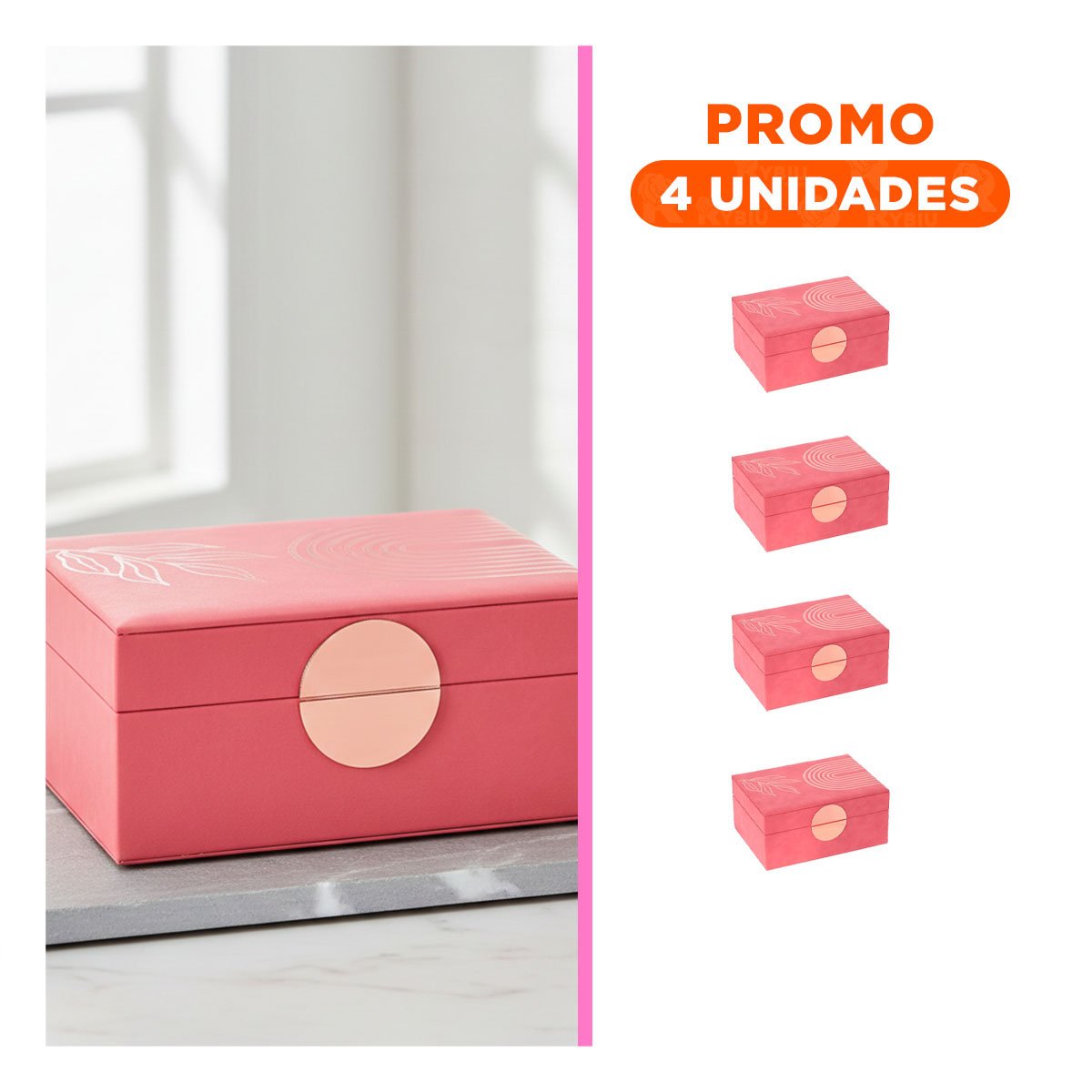 PACK4 ORGANIZADOR PRACTICO 2 NIVELES 24,5X18X11 CM ROSADO CON DETALLES DORADOS Y+REGALO STICKER - 1