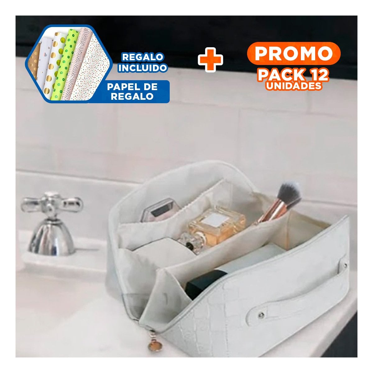 PACK12 BOLSA BLANCA MINIMALISTA DE CUADROS PARA VIAJE Y+PAPEL REGALO - 1