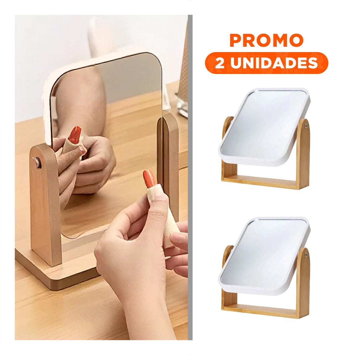 PACK2 LUNA RECTANGULAR DOBLE MODERNA 16,5CM TRANSPARENTE BASE MADERA - 1